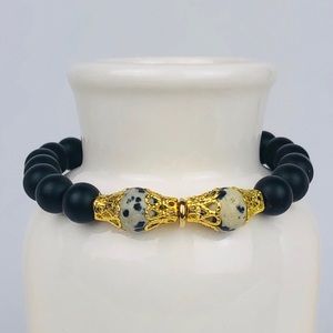 GEMSTONE | Onyx Dalmatian Jasper Beaded Bracelet